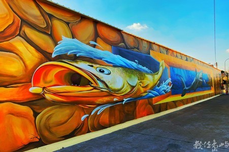 浯島蚵殼墩（復國墩）海洋大型3D大黃魚彩繪牆